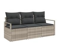 vidaXL Set da Giardino 3 Pezzi con Cuscini Grigio Chiaro in polyrattan. È Resistente alle intemperie ed è Composto da mobili da Esterno con Piedi Regolabili. Ha Un Design modulare e Una Comoda Suite