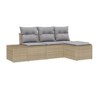vidaXL Set da Giardino, 4 Pezzi in Rattan Sintetico Beige con Cuscini, Modulare, Salvaspazio per Balcone e Patio, Perfetto per Un Lounge Estivo
