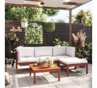 vidaXL Set da giardino 5 pezzi con cuscini in legno crema, acacia e corda