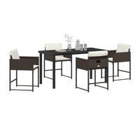 vidaXL Set da Giardino 5 Pezzi con Cuscini in Rattan Sintetico e Struttura in Metallo per 4 Persone, Tavolo e Sedie, Superficie Nera in Vetro Temperato, Arredo da Terrazza e Patio, Collezione Moderna