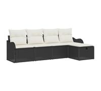 vidaXL Set da Giardino 5 Pezzi con Cuscini Neri in Rattan Modulare per Esterni. Perfetto per 4 Persone, con Piedini Regolabili. Ideale per Patii e Balconi, Resistente alle Intemperie, Design Moderno
