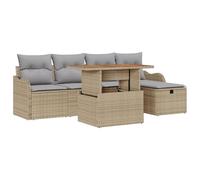 vidaXL Set di divani da giardino, 6 pezzi, con cuscini, in polyrattan, 2 posti, con spazio portaoggetti e cuscini, beige