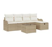 vidaXL Set da Giardino 6 Pezzi con Cuscini Beige in Rattan Modulare per Esterni, per 5 Persone. Ha Piedini Regolabili ed è Ideale per Patii e Balconi. È Resistente alle Intemperie e ha Un Design MOD