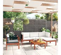 vidaXL Set da giardino 6 pezzi con cuscini in legno crema, acacia e corda