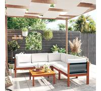 vidaXL Set da giardino 6 pezzi con cuscini in legno crema, acacia e corda