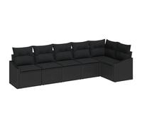 vidaXL Set di 6 divani da giardino con cuscino, durevole, resistente alle intemperie, nero, in polyrattan, per esterni, comodi per sei persone, mobili modulari, per patio, decorazione estiva