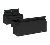 vidaXL Set da Giardino 6 Pezzi con Cuscini in Rattan Nero Polyrattan, Grande e Modular, per 4 Persone, Resistente alle Intemperie e con Piedini Regolabili, Arredo per Patio, Sistema di Seduta Lounge