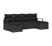 vidaXL Set di 6 divani da giardino con cuscino, colore nero, in polyrattan, 2 posti, con vano portaoggetti e cuscino, colore: nero