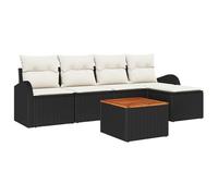 vidaXL Set di divani da giardino in 6 pezzi, con cuscini in rattan nero polacacia, mobili da esterni, design elegante, moderno, balcone e giardino, divano componibile con cuscini