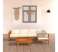 vidaXL Set Divani Giardino 6 pz Cuscini Bianco Crema in Legno d'Acacia