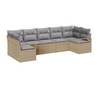 vidaXL Set di divani da giardino 7 pezzi con cuscini beige in poli rattan, divano da giardino a 2 posti con ripostiglio e cuscini beige in poli rattan