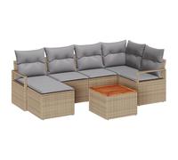 vidaXL Set da Giardino 7 Pezzi con Cuscini Beige in Rattan Sintetico e Legno di Acacia, Arredo Modulabile per Lounge Esterno per 6 Persone, Resistente alle Intemperie e Super Confortevole per Sedia