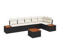 vidaXL Set da Giardino 7 Pezzi con Cuscini e Tavolo in polyrattan Nero e Legno d'acacia. È Un Divano modulare Perfetto per terrazze e balconi, con mobili Comodi per Il Lounge.
