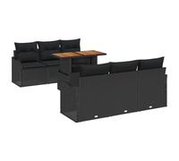 vidaXL Set di divani da giardino da 7 pezzi con cuscini in rattan Poly Acacia, divano da giardino a 2 posti con cuscini neri in rattan poli