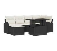 vidaXL Set da Giardino 7 Pezzi con Cuscini Nero e Panna Polyrattan Seduta Esterna Tavolo Regolabile Mobili Angolari Sezionali Divano da Patio Sedia