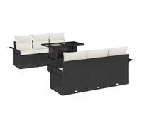 vidaXL Set da Giardino 7 Pezzi con Cuscini Neri in polyrattan per Uso all'aperto, Elegante e Versatile per Il Balcone, Design Rettangolare, Durevole e mobili Facili da Montare