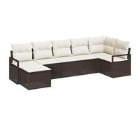 vidaXL Set da Giardino 7 Pezzi con Cuscini | Rattan Intrecciato Marrone e Crema, Perfetto per Gli spazi Esterni. I Cuscini in Poliestere Sono Rimovibili e Facili da Pulire. Ha Piedi Regolabili per ma