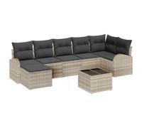 vidaXL Set di Divani da Giardino 8 Pezzi con Cuscini Grigio Polyrattan, Divano da Giardino a 2 Posti Ripostiglio & Cuscini Grigio Chiaro Polyrattan