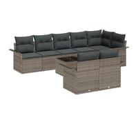 vidaXL Set di 8 divani da giardino con cuscino, grigio, in rattan sintetico, per esterni, design rettangolare, soluzione di seduta modulare per balcone, giardino d'inverno, prato, divano sezionale, 4