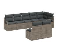 Set di Divano da Giardino a 8 Pezzi con Cuscini Grigio Polyrattan, Divano da Giardino a 2 Posti con Contenitore & Cuscini Grigio Polyrattan