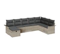 vidaXL Set di 8 panchine da giardino con cuscino, grigio chiaro, in polyrattan, per esterni, terrazza e rivestimenti rimovibili, elegante per 6 persone, balcone
