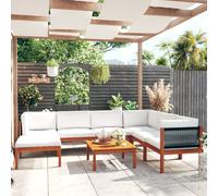 vidaXL Set da giardino 8 pezzi con cuscini in legno crema, acacia e corda