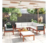 vidaXL Set da giardino 8 pezzi con cuscini in legno crema, acacia e corda