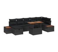 vidaXL Set da Giardino 8 Pezzi con Cuscini in Rattan Sintetico Nero e Acacia | Seduta modulare Resistente alle intemperie, Ideale per Il Balcone, Il Patio, la Lounge in terrazza e i pranzi in giardi
