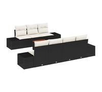 vidaXL Set da Giardino 8 Pezzi con Cuscini Neri in Rattan Tecnico e Acacia per Uso Outdoor. Design Moderno, Mobili Comodi per Patio, Terrazza e Relax Alfresco. Divano Sezionale Modulare.