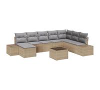 vidaXL Set da Giardino 9 Pezzi con Cuscini Beige e Grigio Chiaro, Arredamento modulare per 8 Persone, mobili Imbottiti in Rattan per Patio e terrazza, Moderno e Resistente agli Agenti atmosferici