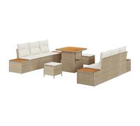 vidaXL Set da Giardino 9 Pezzi con Cuscini Beige in Rattan Sintetico e Tavolo in Acacia, mobili Lounge modulari per Esterni, Arredamento per Patio, Ensemble per terrazza e Collezione per Il Giardino