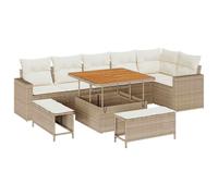 vidaXL Set da Giardino 9 Pezzi con Cuscini Beige in Rattan Sintetico, per 6 Persone, Resistente all’Acqua, con Piedi Regolabili, Perfetto per Balcone, Patio, Pranzo e Relax, Stile Moderno, Mobili PE