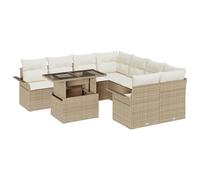 vidaXL Set di divani da giardino in 9 pezzi, con cuscini e tavolo | Mobili da esterno in rattan per 6 persone, design durevole, resistente alle inclemenze, stile contemporaneo, beige, marrone, divano
