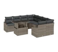 vidaXL Set Divano da Giardino 9 Pezzi con Cuscini Grigio Polyrattan Seduta per Uso Esterno Include 2 Sedute Angolari 4 Divani Centrali e Tavolo con Piano in Vetro Divano a Quattro Posti Mobili Modular