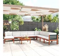vidaXL Set da giardino 9 pezzi con cuscini in legno crema, acacia e corda