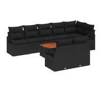 vidaXL Set Divano da Giardino 9 Pezzi con Cuscini in Rattan Polimerico Nero e Acacia, Divano da Giardino 2 Posti con Cuscini in Rattan Polimerico Nero