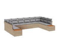 vidaXL Set da Giardino a 10 Pezzi con Cuscini Beige Polirattan Acacia Design Modulare Piedi Regolabili per Spazi Esterni Seduta Confortevole e Durevole per Ogni Occasione. Mobili Sezionali a 2 Posti