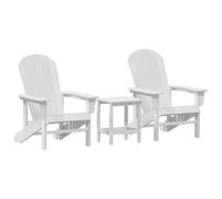 vidaXL Set Lounge da Giardino 3 Pezzi Bianco HDPE, Sedia Adirondack Bianco 74x82x91 cm HDPE, Tavolino Laterale Adirondack Bianco 38x38x45 cm HDPE