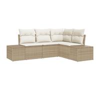vidaXL Set di 4 divani da giardino con cuscino, beige, polyrattan, resistente alle intemperie, moderno, per esterni, per patio, balcone, giardino d'inverno, sezionale, sedie modulari, divani, mobili