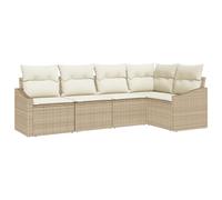 vidaXL Set da Giardino a 5 Pezzi con Cuscini Beige in Polyrattan, Sezione Modular per Relax all'Aperto, Mobili per Patio, Lounge Terrazza, Woven Resistente alle Intemperie Moderno