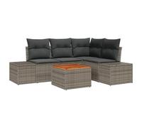 vidaXL Set da Giardino a 5 Pezzi con Cuscini Grigi in Rattan Sintetico e Acacia. Mobili da Esterno Resistenti alle Intemperie. Sedute Modulari, Comode per Il Terrazzo e per Passare del Tempo all'Ape
