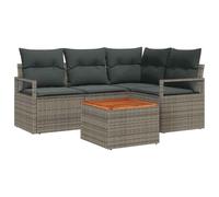 vidaXL Set Divano da Giardino 5 Pezzi con Cuscini Grigio Polyrattan Acacia, Divano da Giardino 2 Posti con Cuscini Grigio Polyrattan