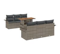 vidaXL Set da Giardino a 7 Pezzi con Cuscini Grigi in Rattan polirattan e Acacia per Patio e Balcone. Mobili da Pranzo all'aperto per Sei Persone, Perfetti per Decorare la terrazza, Lounge Alfresco,