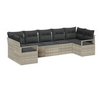 vidaXL Set da Giardino a 7 Pezzi con Cuscini Grigio Chiaro in Rattan Sintetico, Design Sezionale per Patios o Balconi, Comodo Posto a Sedere per 6 Persone, Fatti a Mano e Resistenti alle Intemperie.