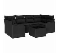 Set Divano da Giardino 7 Pezzi con Cuscini Nero Polyrattan, Divano a Due Posti da Giardino con Contenitore & Cuscini Nero Polyrattan