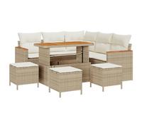 vidaXL Set da Giardino a 9 Pezzi con Cuscini Beige in Rattan Sintetico e Acacia - Mobili Modulari per Esterni, Ideali per Patios e Balconi. Divano Sezionale Elegante e Confortevole per Un Pranzo MOD