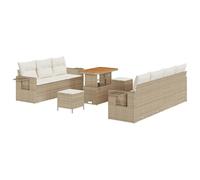 vidaXL Set da Giardino con 10 Pezzi di Divani e Cuscini Beige in Rattan e Legno di Acacia | Mobili Modulari da Esterno per Un Seduta Confortevole in Tessuto Resistente alle Intemperie e Piedini Rego