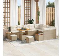 Set di Divano da Giardino da 12 Pezzi con Cuscini in polirattan Beige e Legno di Acacia, Set di Cucina da Giardino da 3 Pezzi con Cuscini in polirattan Beige e Legno di Acacia