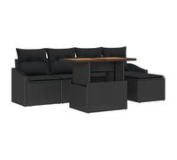 vidaXL Set di Divani da Giardino 6 Pezzi con Cuscini Nero Rattan Poliestere