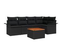 vidaXL Set di Divani da Giardino 6 Pezzi con Cuscini Nero Polyrattan Acacia Tavolo da caffè | Mobili da Lounge Esterni Rettangolare Sezionale Patios Giardini Seduta da Patio Contemporanea.